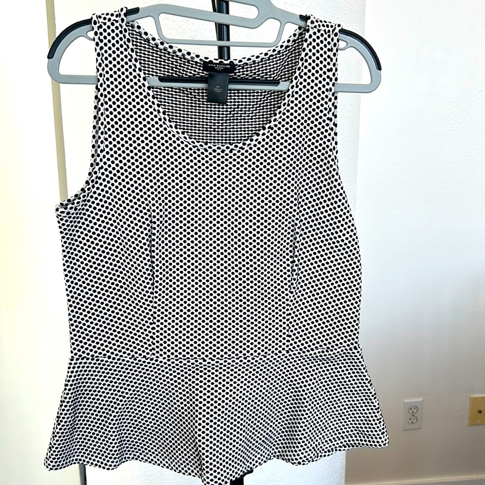 Medium Cream and Black Polkadot Blouse by Ann Taylor